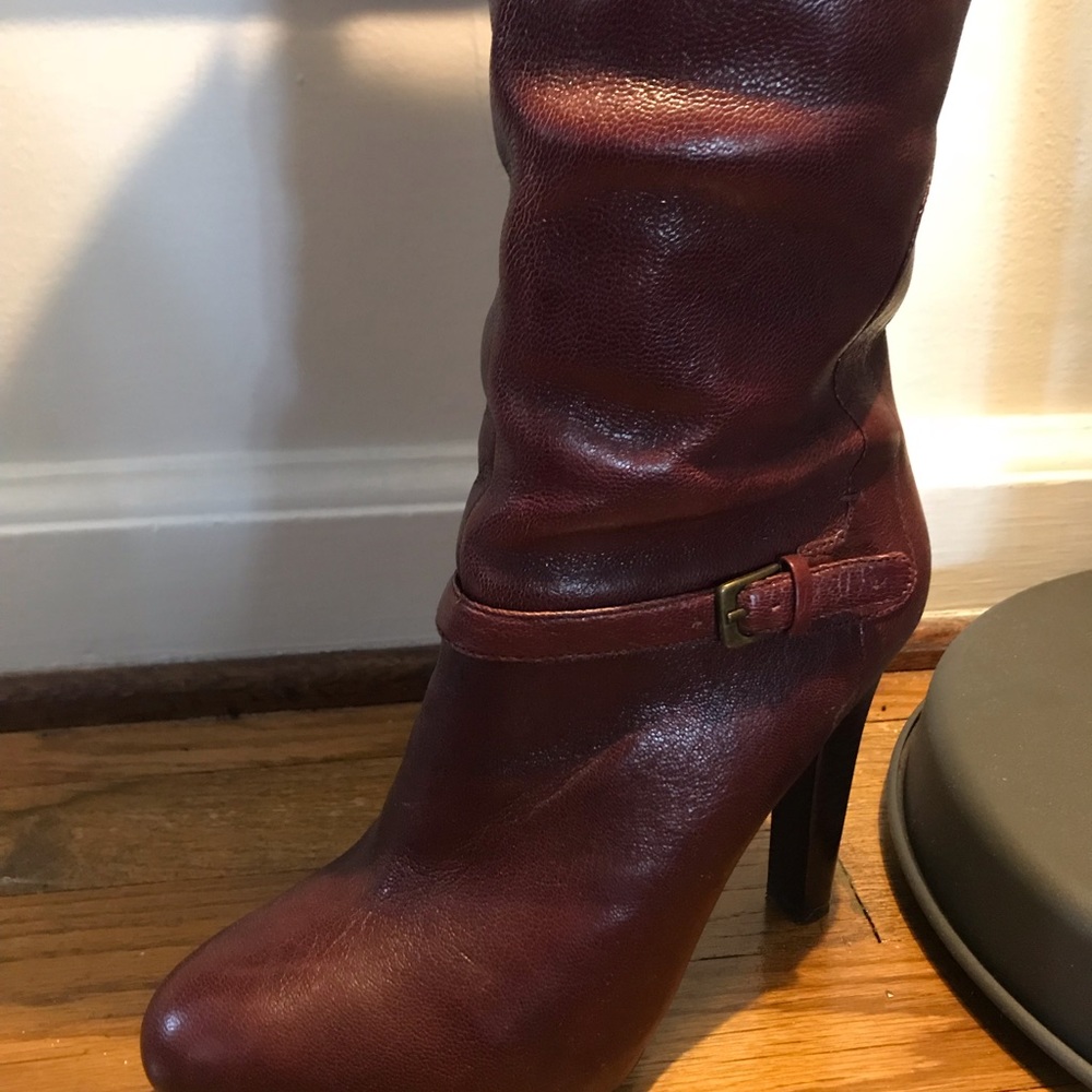 Nine West wine leather platform knee high boots